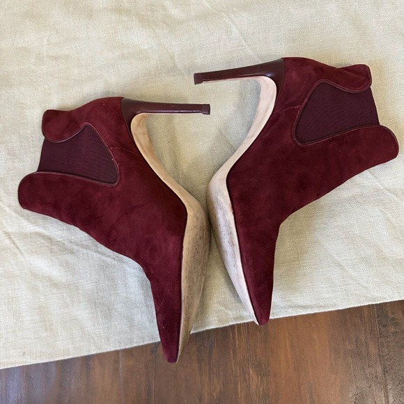 TORY BURCH Dorset 8.5mm Lancaster Suede Elastic Ankle Heeled Booties Borscht - Picture 6 of 12